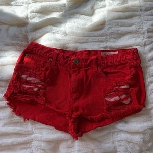 Red distressed Pistola Denim shorts